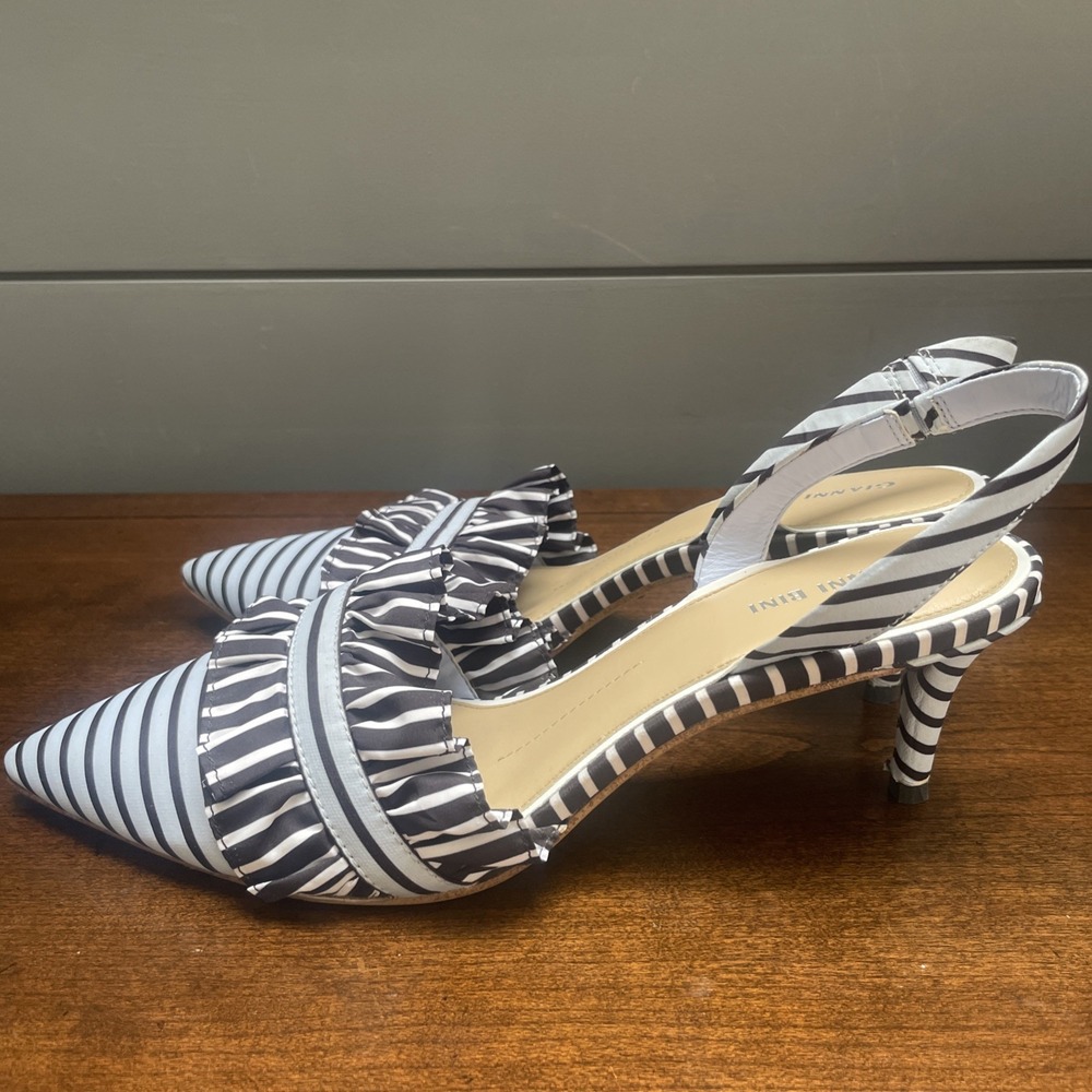 Gianni Bini Women Pointed Toe Stripped Ruffle Sling Back Size 10 M Tres Chic! - Picture 5 of 12